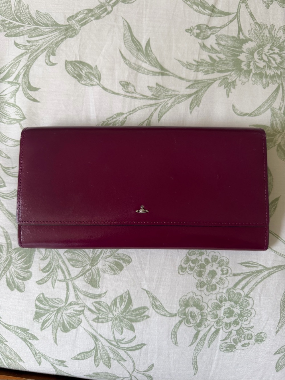 Authentic Vivienne Westwood Plum Leather Long Wallet with Orb Logo with COA